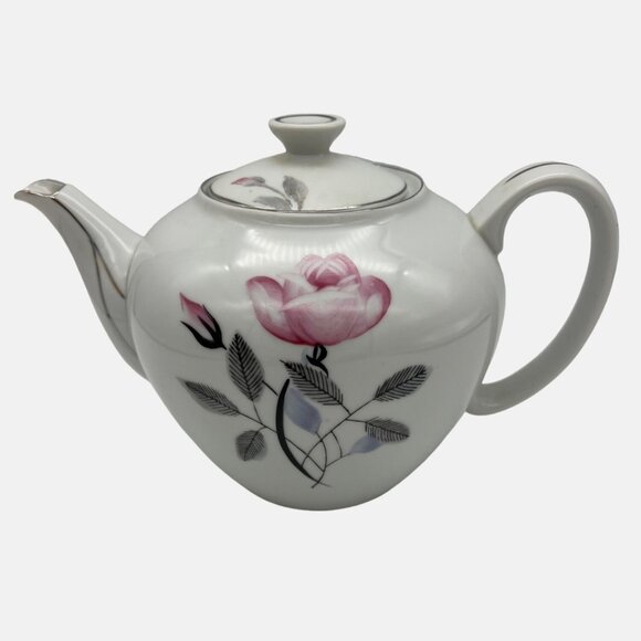 Orient China Japan Teapot Pink Floral Design Platinum Trim 5.5" - Picture 1 of 7